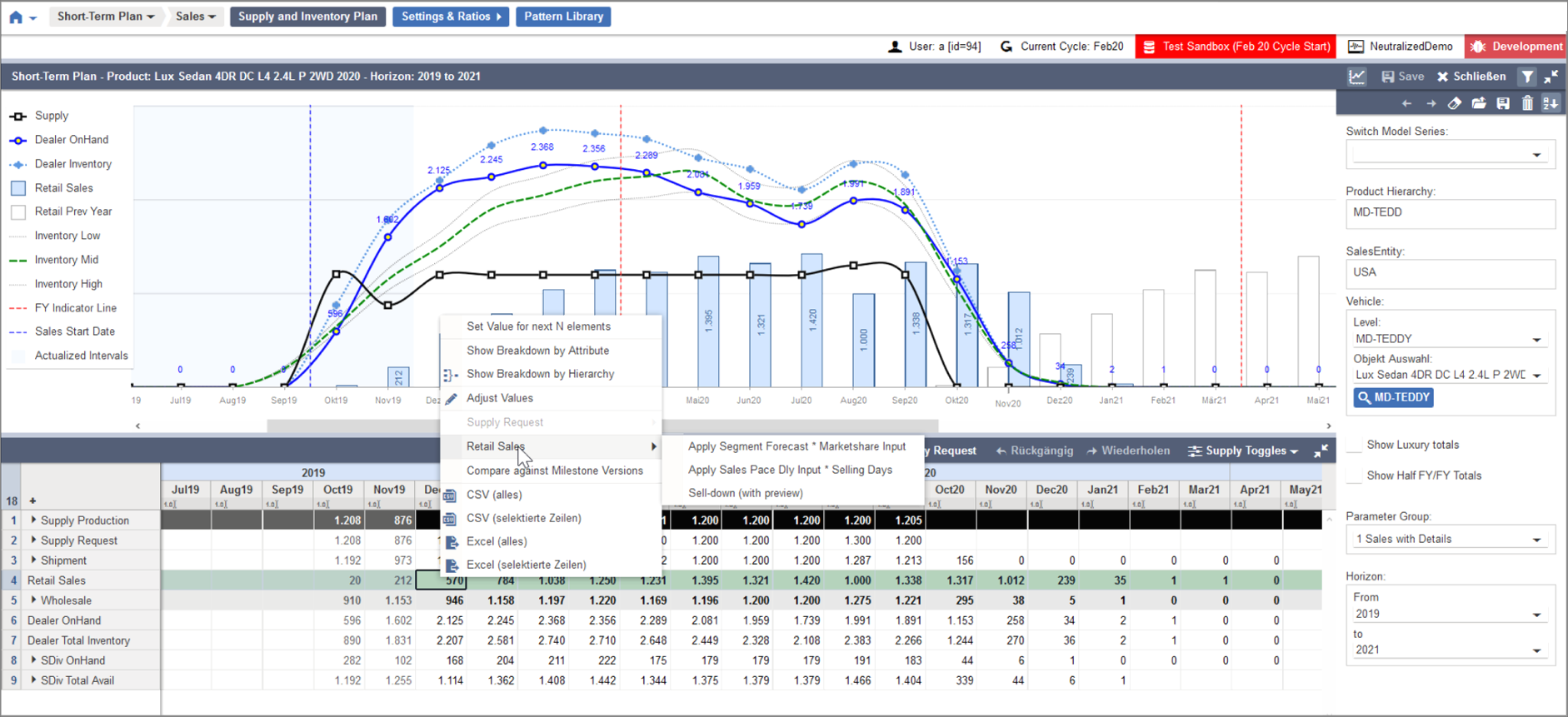 screenshot of S&OP - Sales Planning